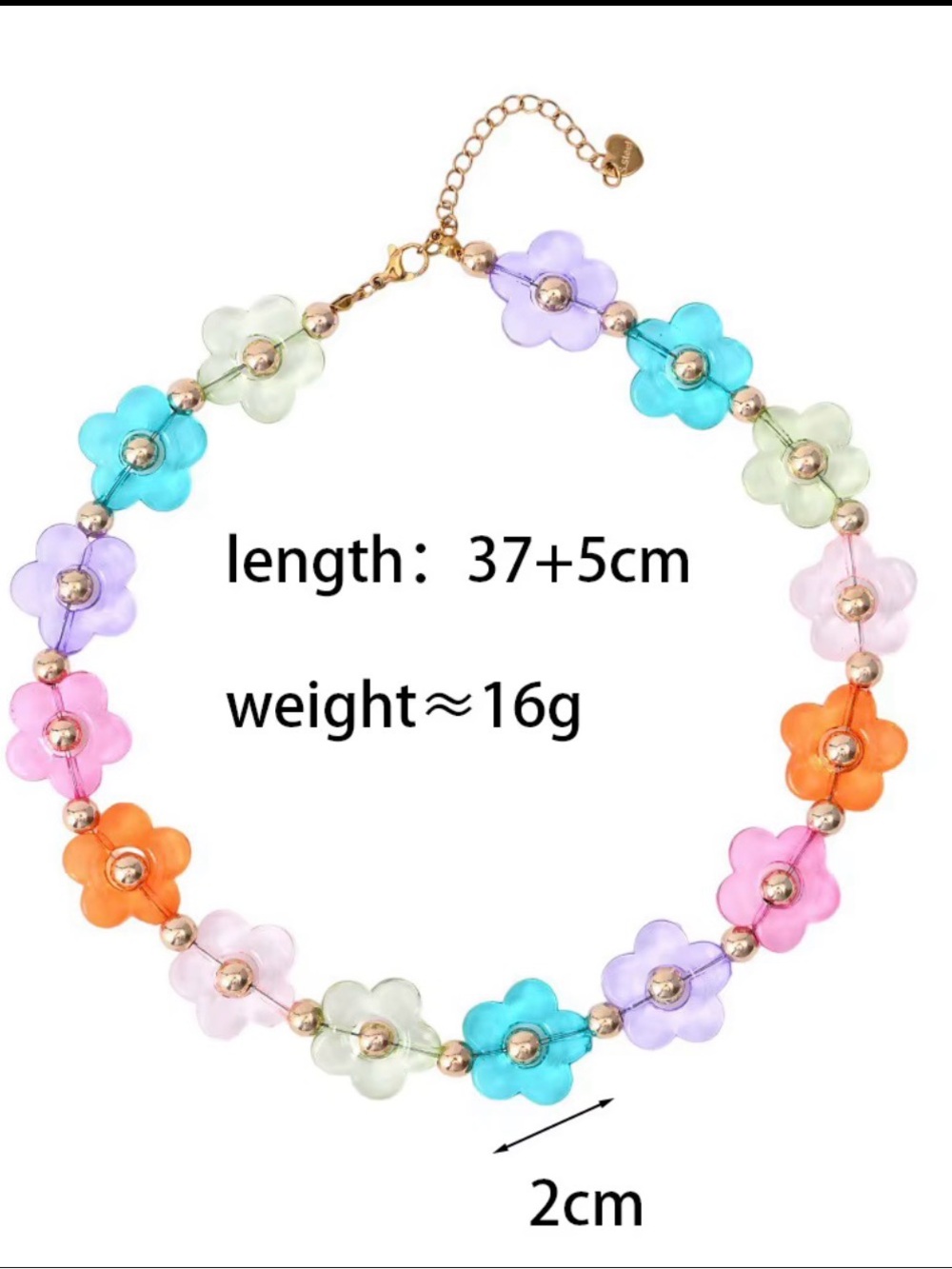 Multicolor Floral Bead Choker Necklace — Pastel Flower Statement